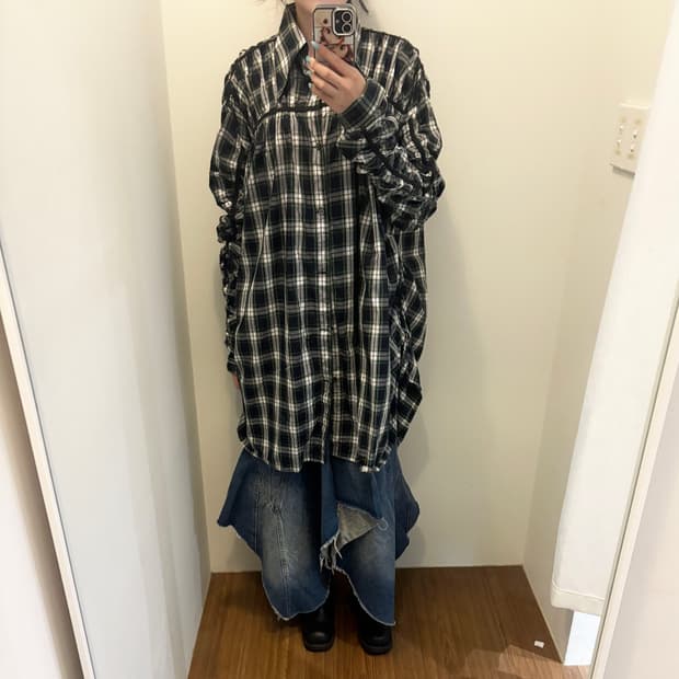 KIDILL Ruched Plaid Oversized Shirt
