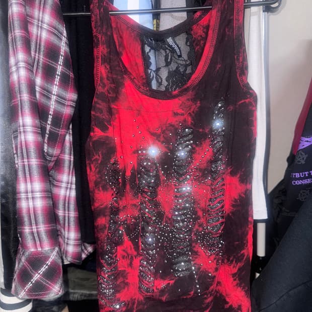 갸루빈티지 펑크룩 큐빅 나시