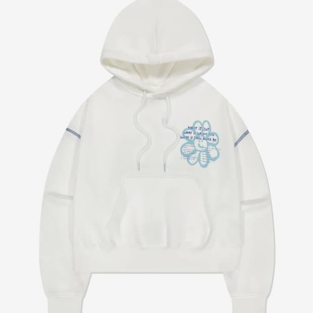 와키윌리 우먼스 플로리 그래픽 크롭 후드 화이트  