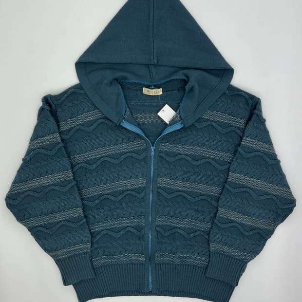 빈티지 후드 케이블 니트 집업