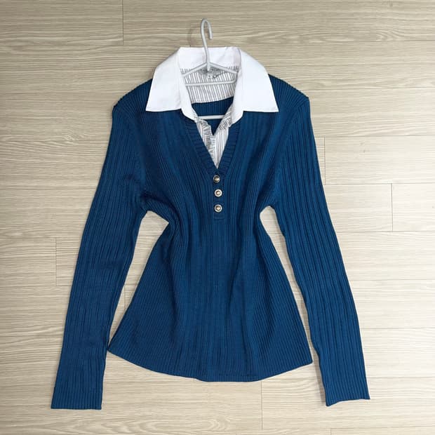 프릴 셔츠 레이어드 골지 가디건