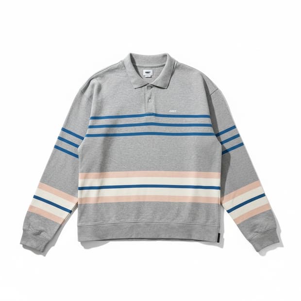 오베이 스트라이프 긴팔 카라티 그레이 2XL