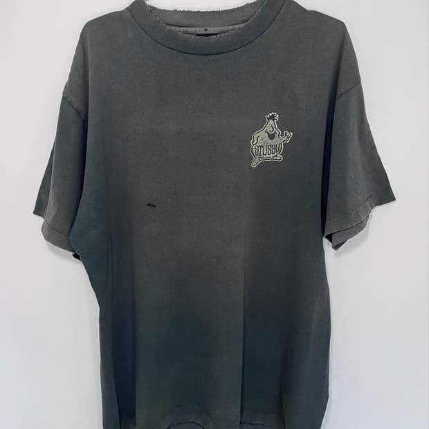 90s Stussy Mr.Blob 페이디드 다크 그린 티셔츠
