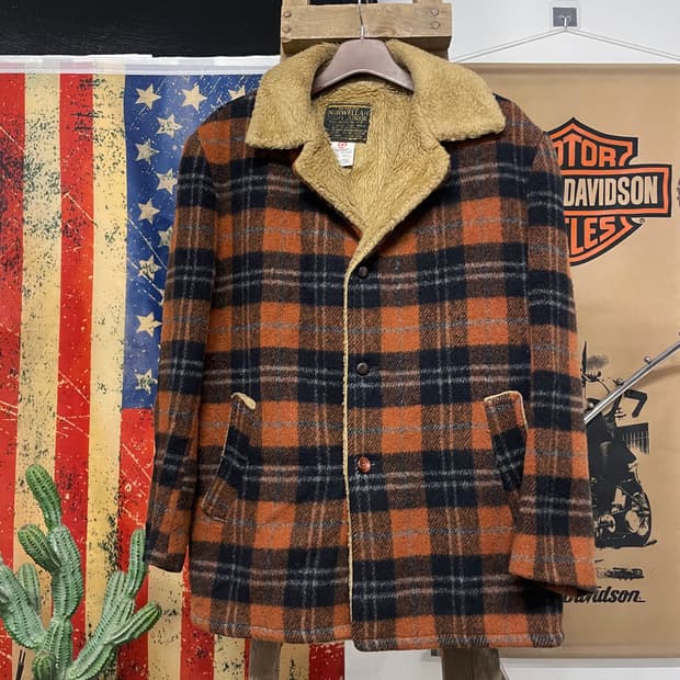 80s 노웰란 블루이 주니어 체크 울 워크 자켓 워크 웨어