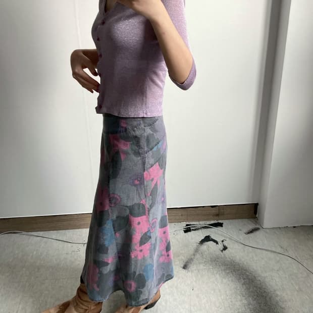 플라워 절개 롱스커트