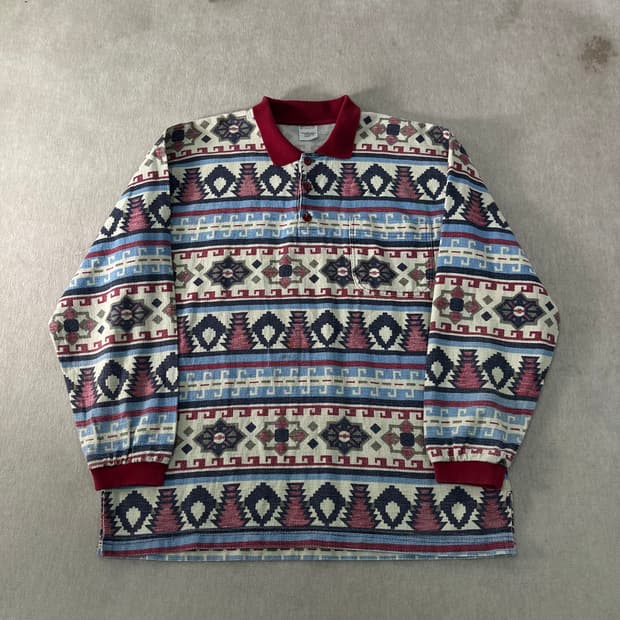 105 00s 빈티지 패턴 카라 코튼 니트 