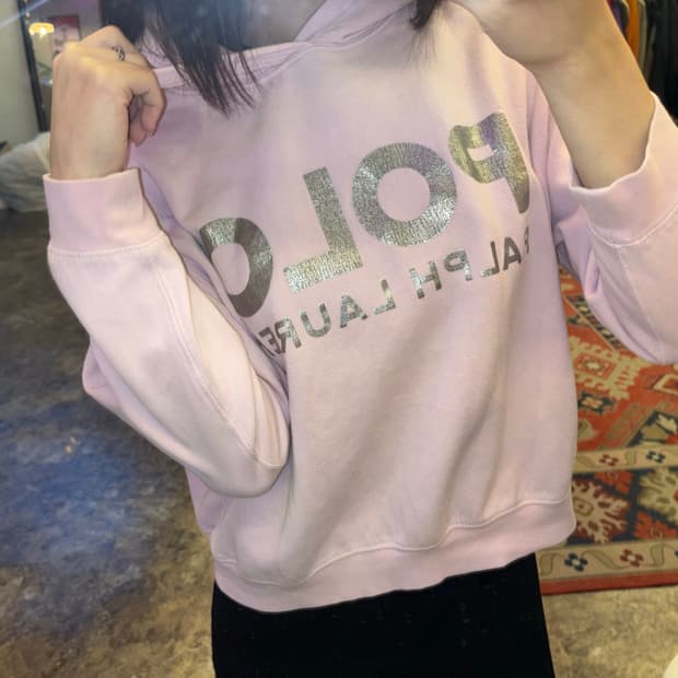 폴로랄프로렌 핑크색 메탈릭 로고 후드티