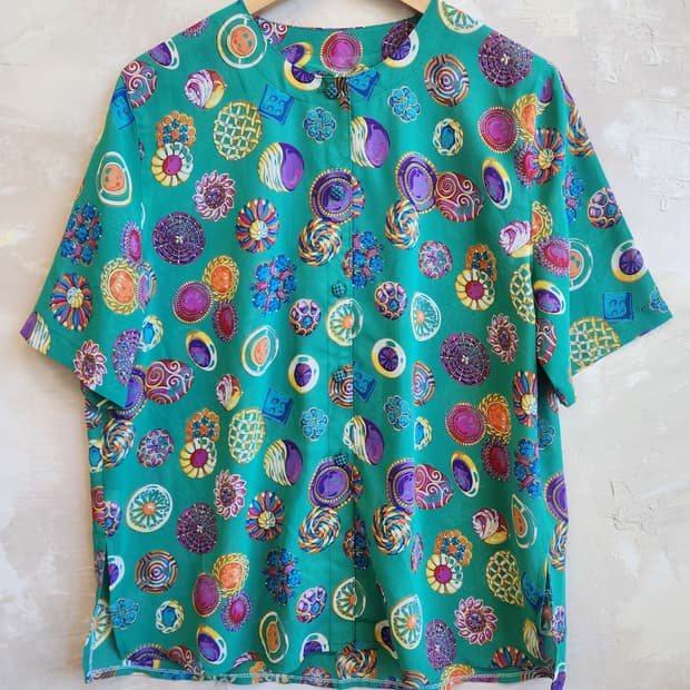 일본빈티지 패턴 반팔 블라우스