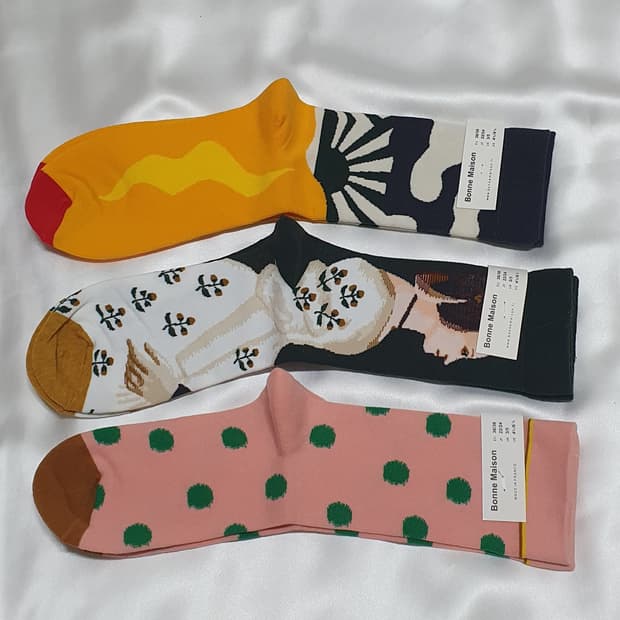 오렌지 그린 크림베이지 도트 Bonne Maison 본메종 양말 