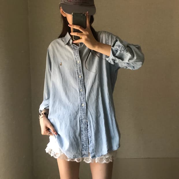 폴로 워시드 데님 셔츠