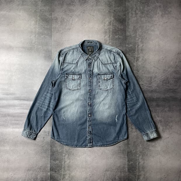 GUESS 게스 빈티지 웨스턴 워싱 코튼 데님 셔츠 A00667
