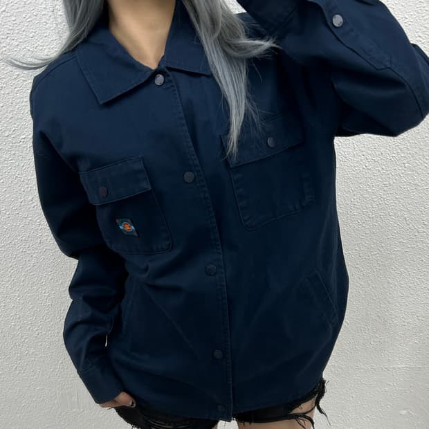 반스 네이비 백로고 셔츠자켓 M