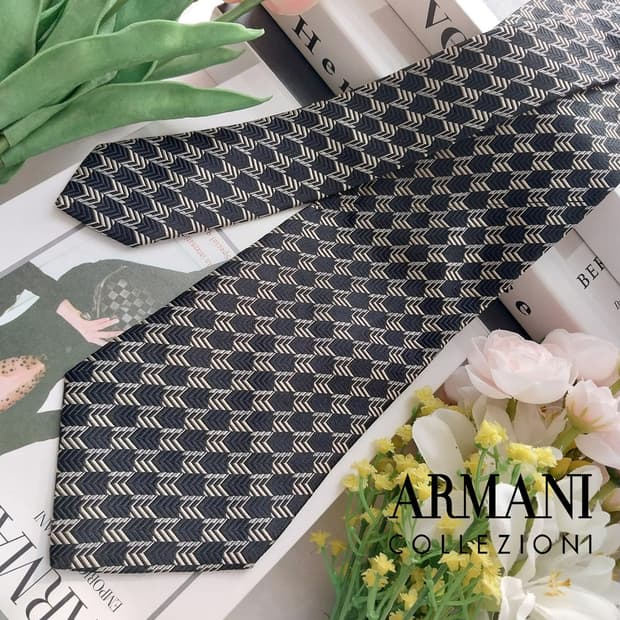 아르마니 꼴레지오니 실크 헤링본 넥타이 9.9cm A+등급 K1264
