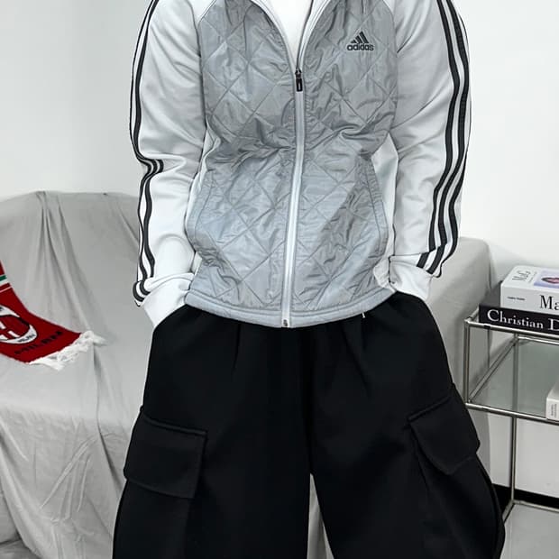 아디다스 그레이 누빔 후드 트랙탑 자켓 95