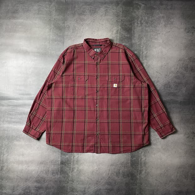 CARHARTT 칼하트 빈티지 와인 체크 코튼 워크 셔츠 A00457