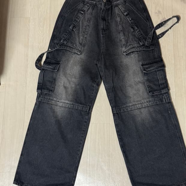 빈티지 블랙 워싱 카고데님