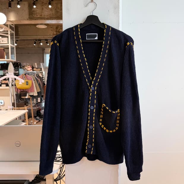 핑거린 네이비 스티치 니트 가디건 