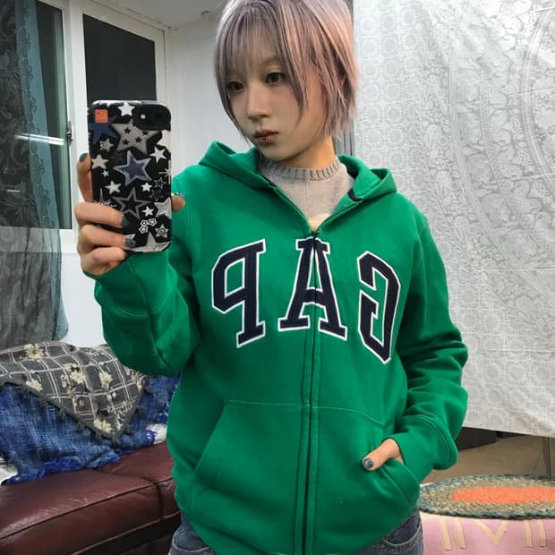 GAP 갭 빅로고 그린 기모 후드집업 