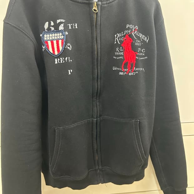 폴로 빅포니 성조기 블랙 후드집업 S