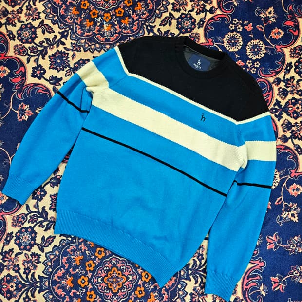 헤지스(HAZZYS) 스트라이프 방풍 니트 스웨터 M