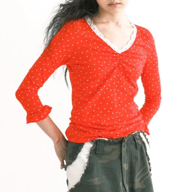 샵페어리 mini heart lace top red