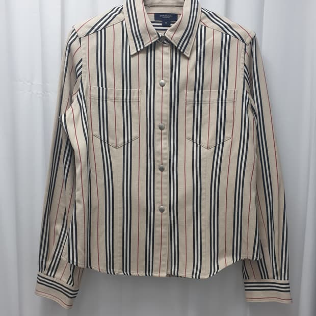 버버리 똑딱이 스트라이프 셔츠자켓 M