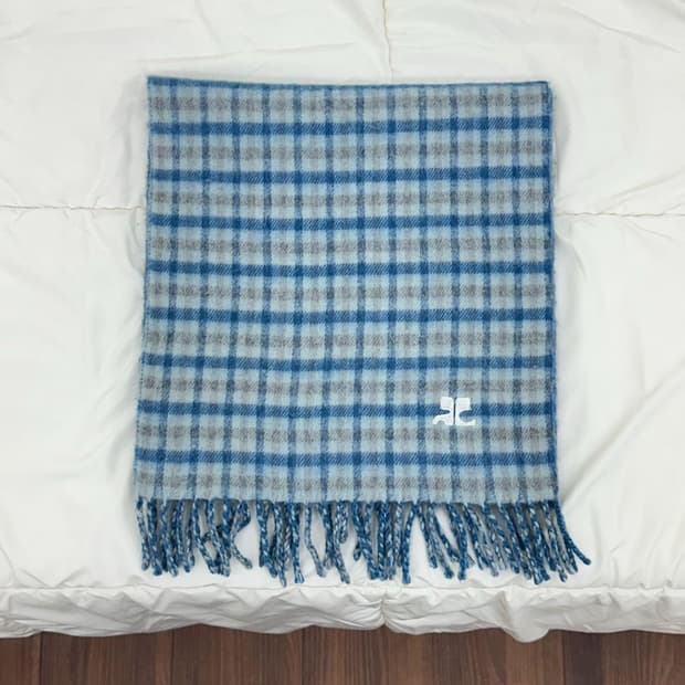 courreges / 꾸레쥬 블루 체크 울 머플러 