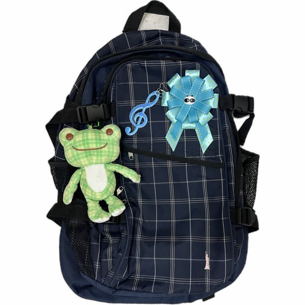 네이비 체크 백팩 + 피클더프로그 그린 🐸