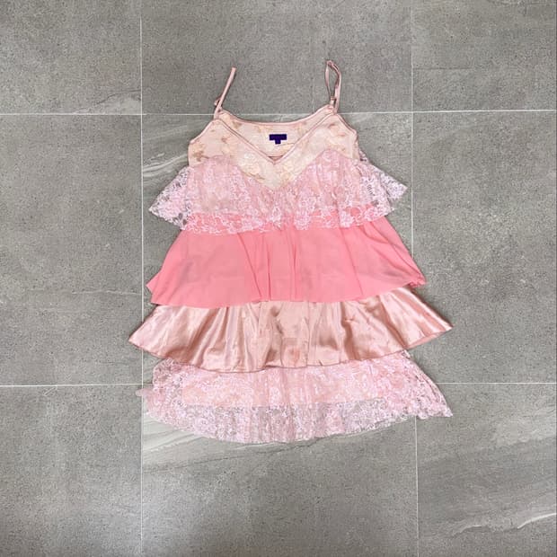 Pink oriental floral lace cancan ops