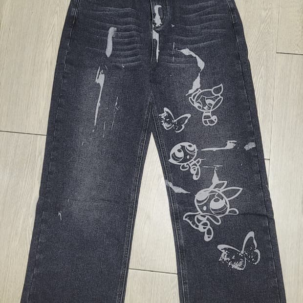 빈티지 파워퍼프걸 블랙 데님 팬츠