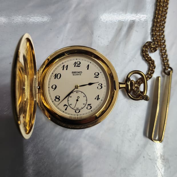 (새상품)세이코 일본 내각총리증 쿼츠 금장 회중시계