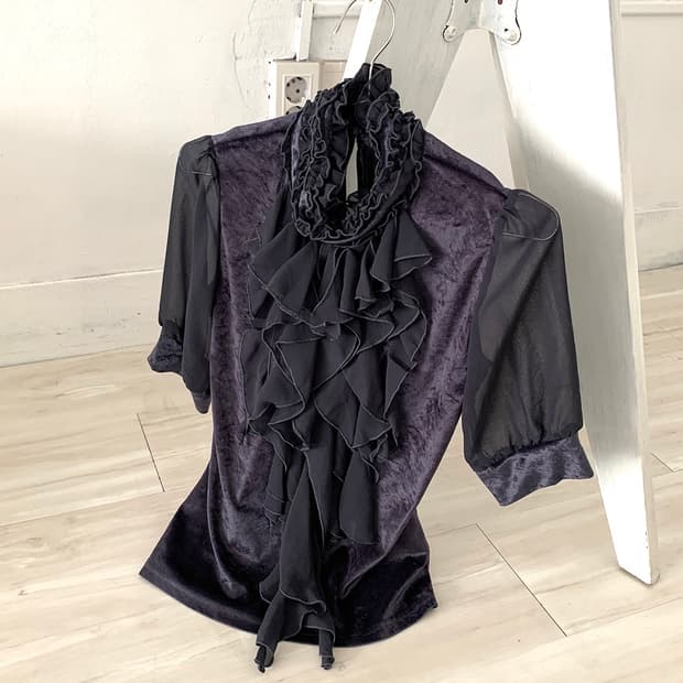 Muted purple ruffle velvet blouse