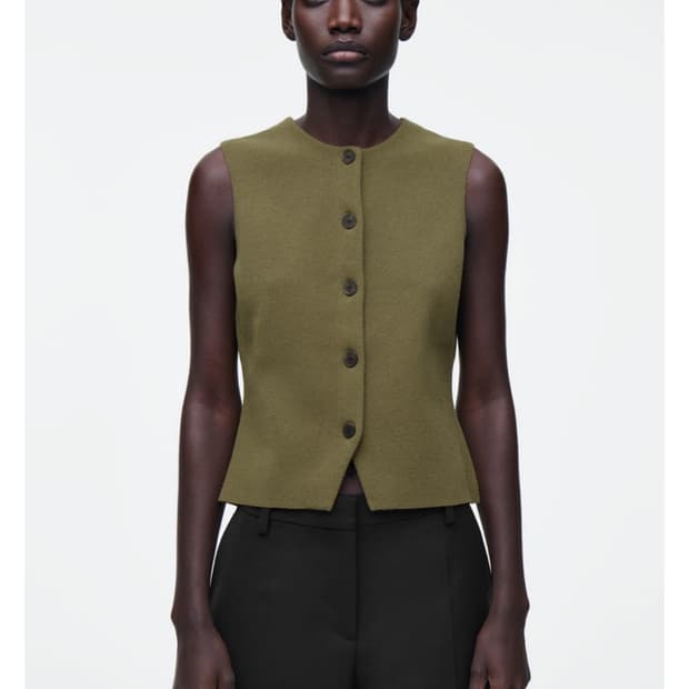 Cos 코스 니티드 코튼 웨이스트코트 (그린 S, M)