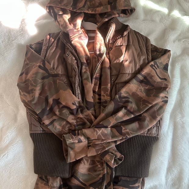 빈티지 카모 후드집업, 패딩조끼