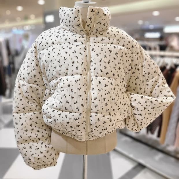 코듀로이 플라워 숏패딩 잔꽃 골덴 세미크롭 점퍼