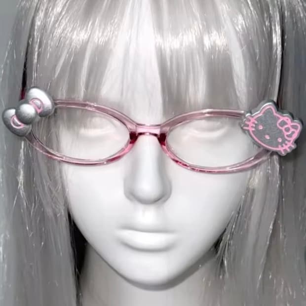 오네가루 히메 로리타 양산형 지뢰계 산리오 헬로키티 고전 빈티지 안경