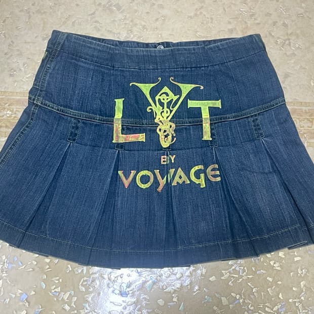 보야지 데님 플리츠 미니 로우라이즈 스커트 빈티지