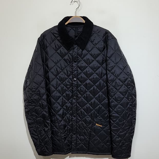 (L) 바버 퀼팅자켓 블랙 누빔점퍼 코듀로이 카라넥 