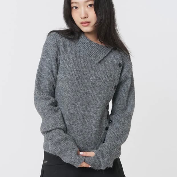 Side button knit GREY