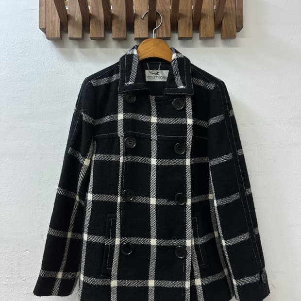 COURRÈGES 꾸레쥬 체크 울100% 더블 코트 japan