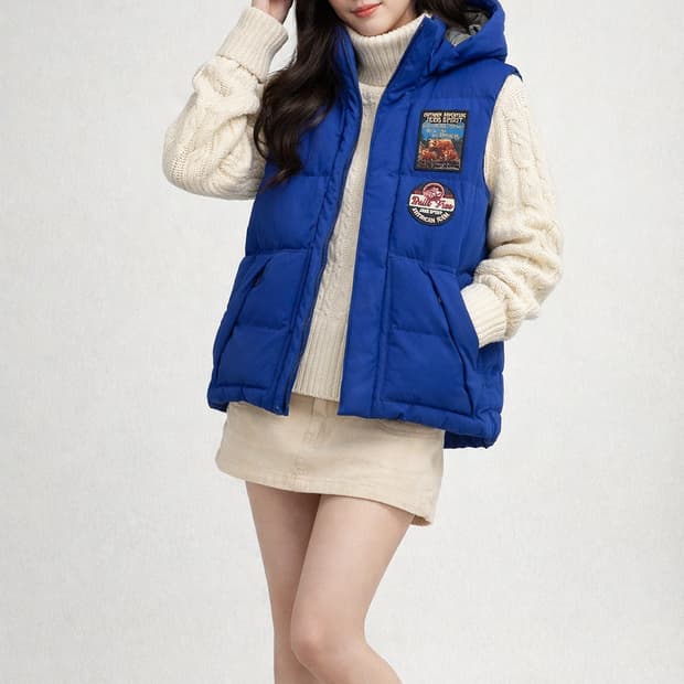 지프 스피릿(JEEP SPIRIT) 와펜 디테일 후드 패딩 베스트