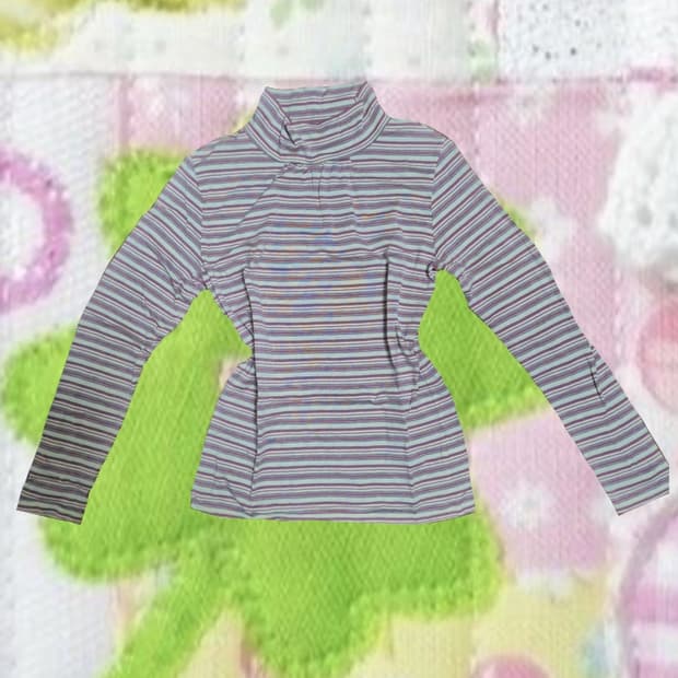빈티지 모리걸 줄무늬 스트라이프 은사 목폴라 긴팔 티셔츠 두쫀쿠