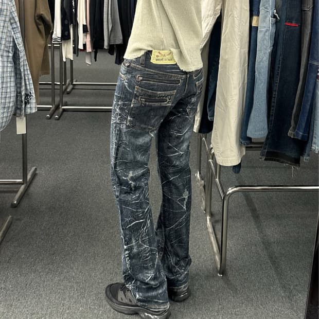 M)Japanese vintage 워싱 y2k 지퍼 디테일 데님팬츠