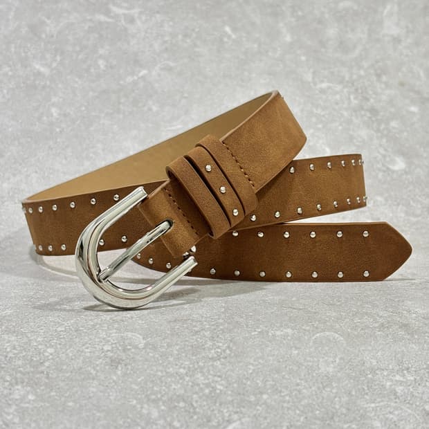 Oribell 타이니 볼 스터드 스웨이드 소가죽 미니멀 벨트