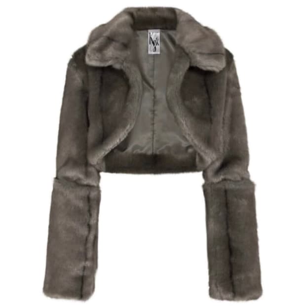 카시코 볼레로 크롭 퍼 자켓 브라운 카키