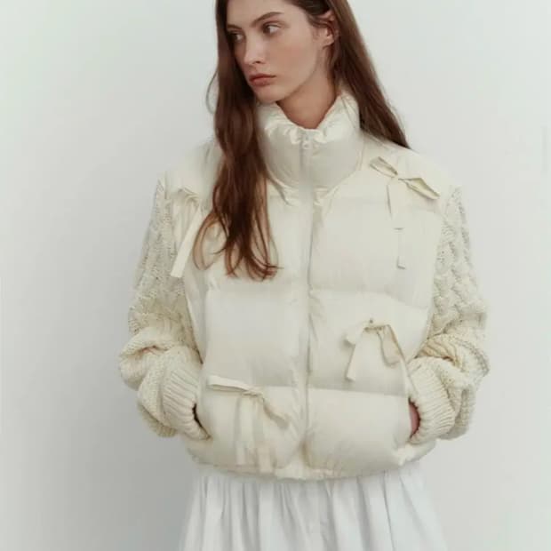 더티스 패딩 KNIT MIX RIBBON DUCK DOWN_IVORY