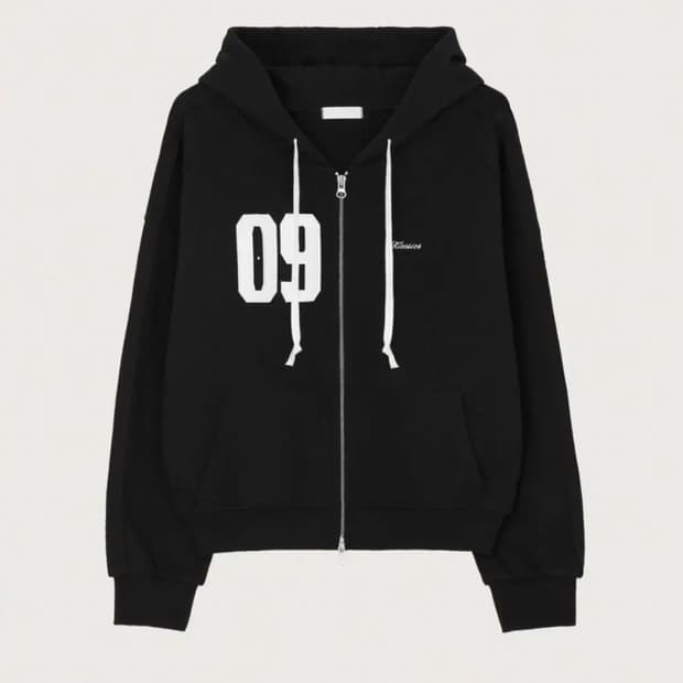 클리시어 09 넘버링 후드집업 블랙 논기모 