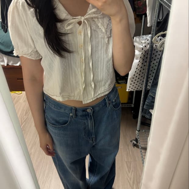 레이스 빅 카라 반팔 블라우스