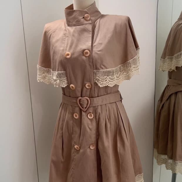 빈티지 레이스 핑크 트렌치 원피스