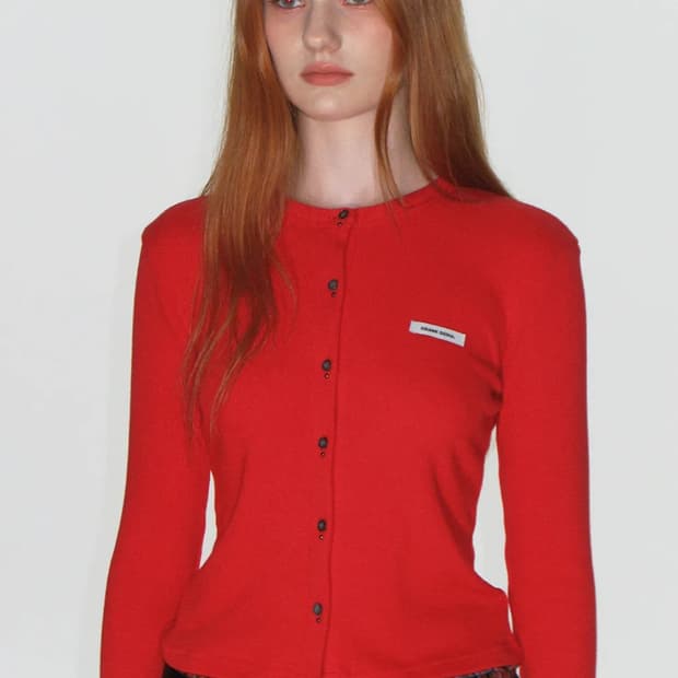 크랭크 스터드 버튼 가디건 레드